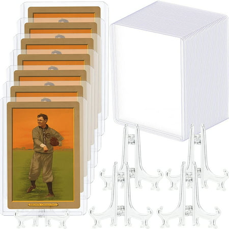 40 Pieces Plastic Clear Trading Card Sleeves Protectors with 10 Display Stand Holders for Baseball Cards Sports Cards Penny Cards 50 Pieces Top Loaders Card Sleeves Set for Trading Cards 